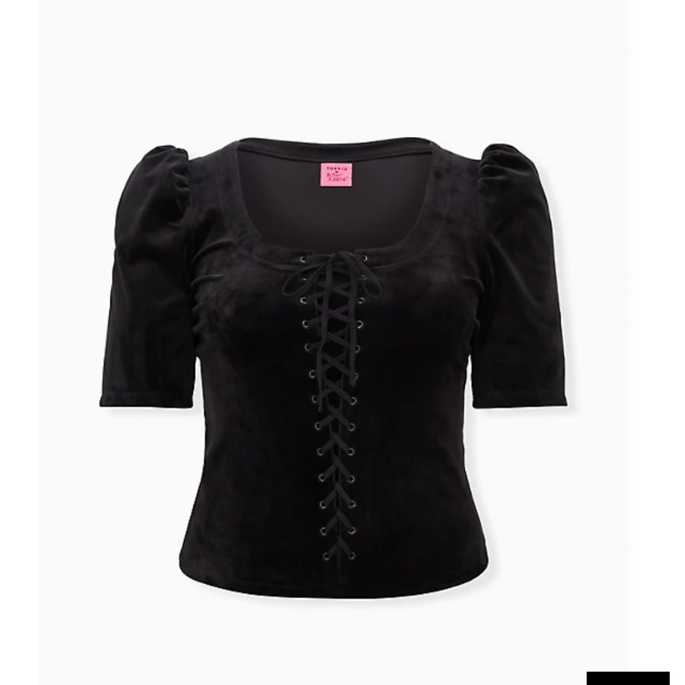 🆕 2X BETSEY JOHNSON VELVET PUFF SLEEVE CORSET TOP